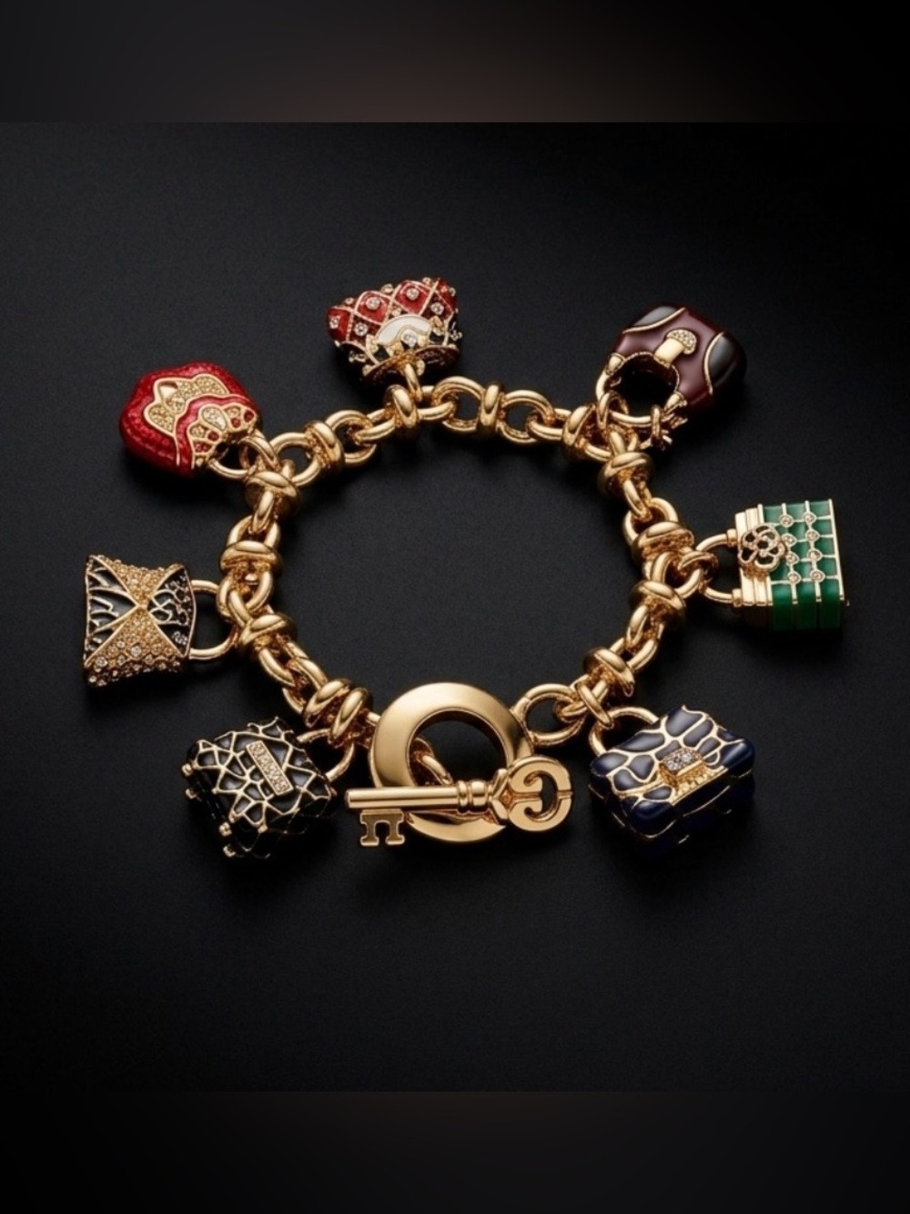 #288 St John Gold-tone Enamel Purse Charm Bracelet - Picture 2 of 3